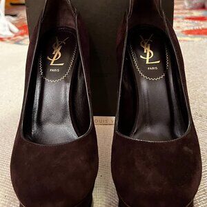 Yves Saint Laurent Dark Brown Suede Leather 5.5 Inch High Heel Shoes